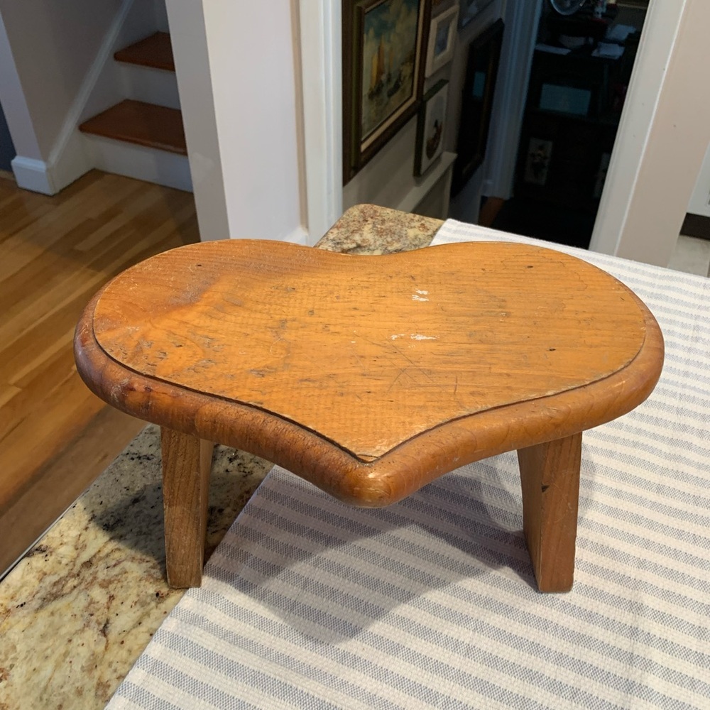 Vintage Small Wooden stool bench Heart shaped footstool